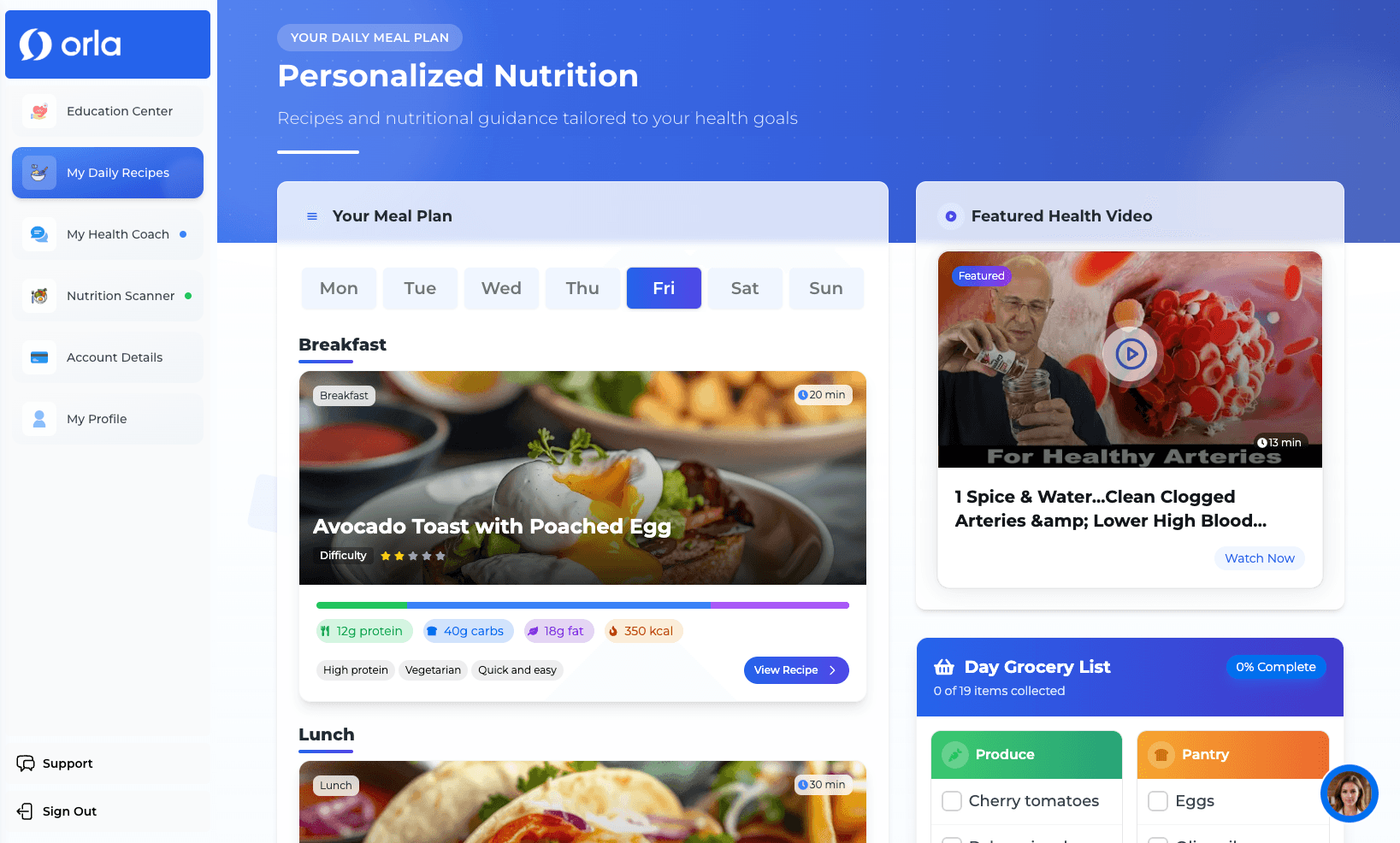 Orla Health Coach Platform Interface